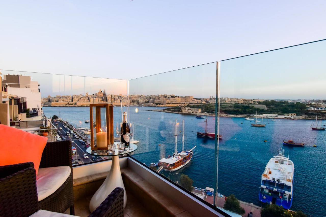 Unique Seafront Triplex Penthouse With Panoramic Bedroom & Rooftop Jacuzzi Overlooking Valletta 슬리에마 외부 사진