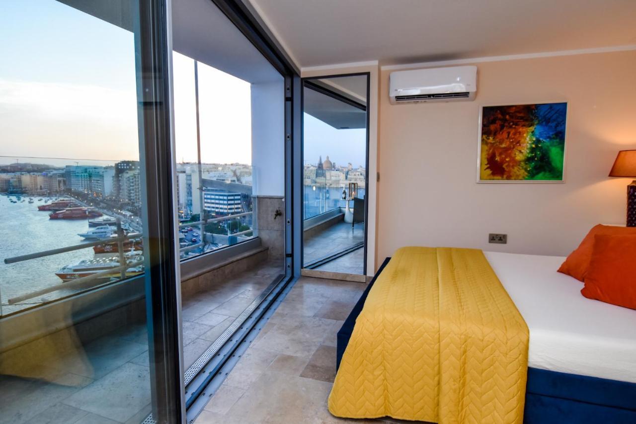 Unique Seafront Triplex Penthouse With Panoramic Bedroom & Rooftop Jacuzzi Overlooking Valletta 슬리에마 외부 사진